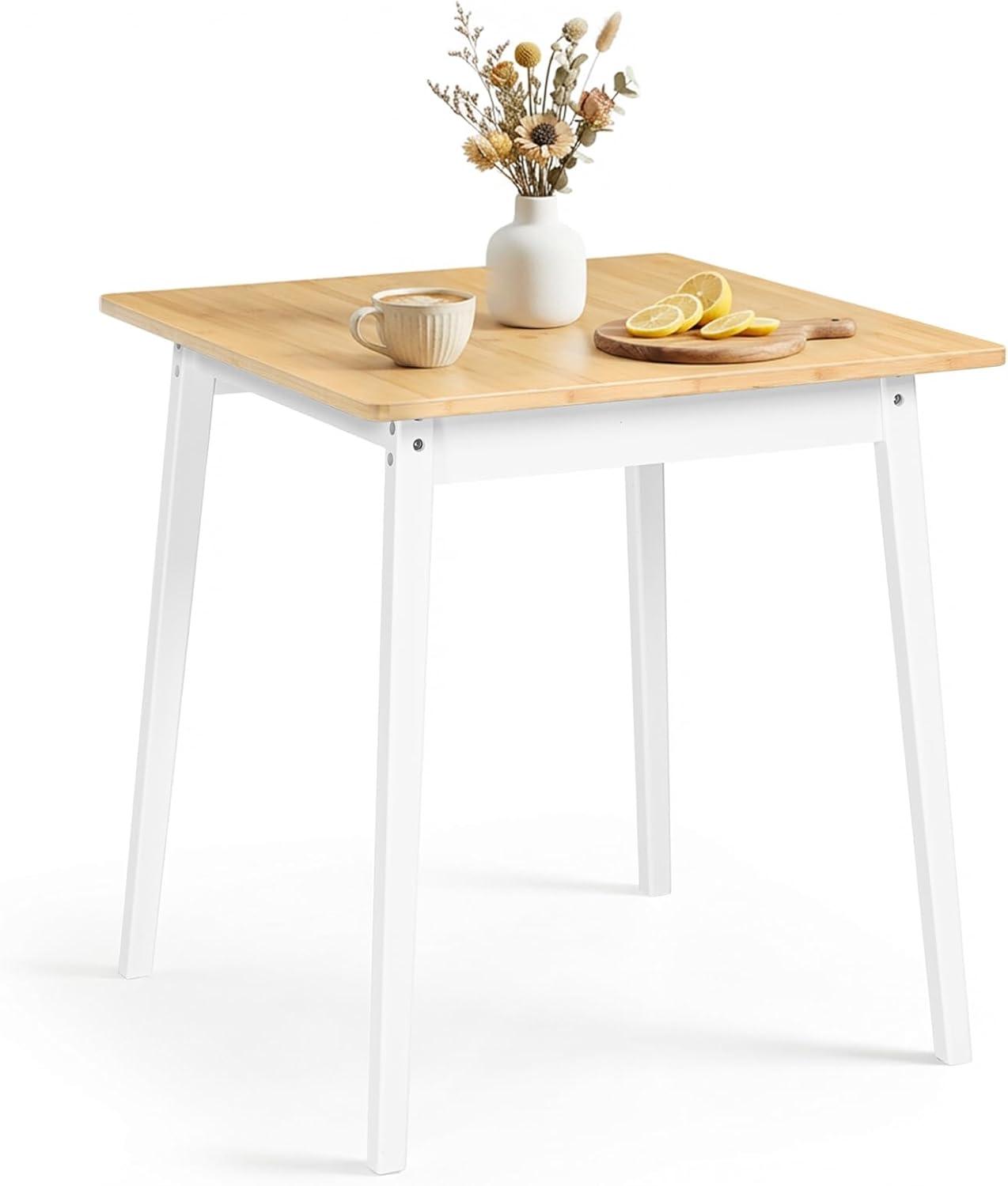 imageHOOBRO Bamboo Dining Table Square Dining Table for 2 276 Kitchen Table for Small Space Writing Table Easy to Assemble for Dining Room Living Room Office Kitchen Apartment Brown BR70CZ01G1Natural and White