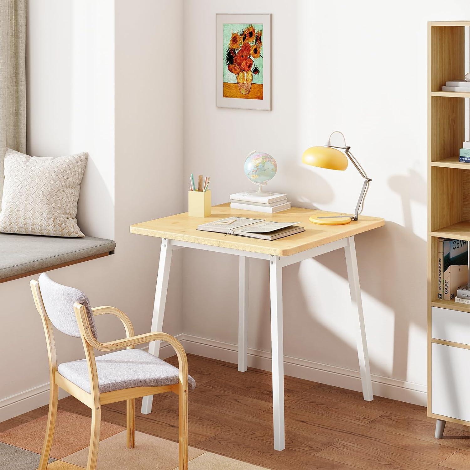 imageHOOBRO Bamboo Dining Table Square Dining Table for 2 276 Kitchen Table for Small Space Writing Table Easy to Assemble for Dining Room Living Room Office Kitchen Apartment Brown BR70CZ01G1Natural and White