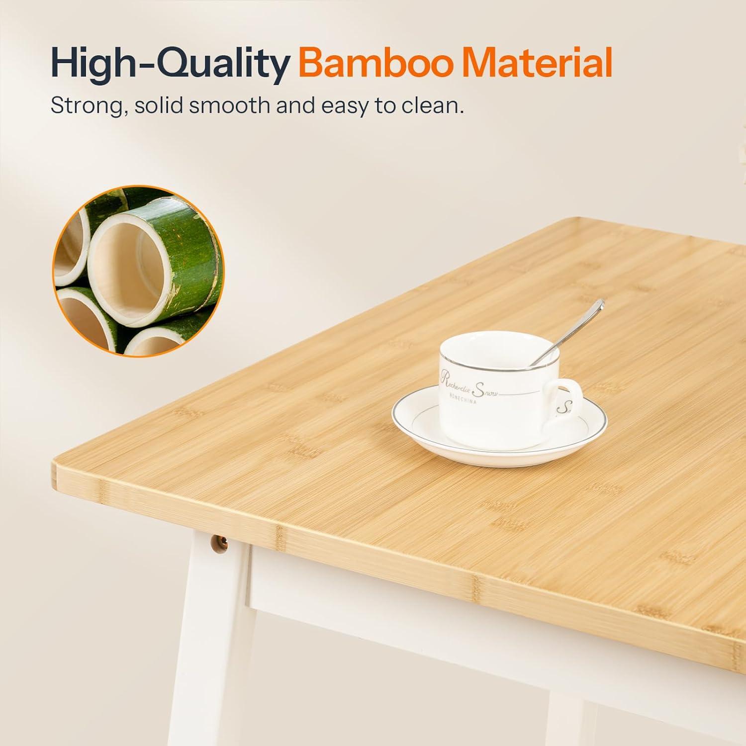 imageHOOBRO Bamboo Dining Table Square Dining Table for 2 276 Kitchen Table for Small Space Writing Table Easy to Assemble for Dining Room Living Room Office Kitchen Apartment Brown BR70CZ01G1Natural and White