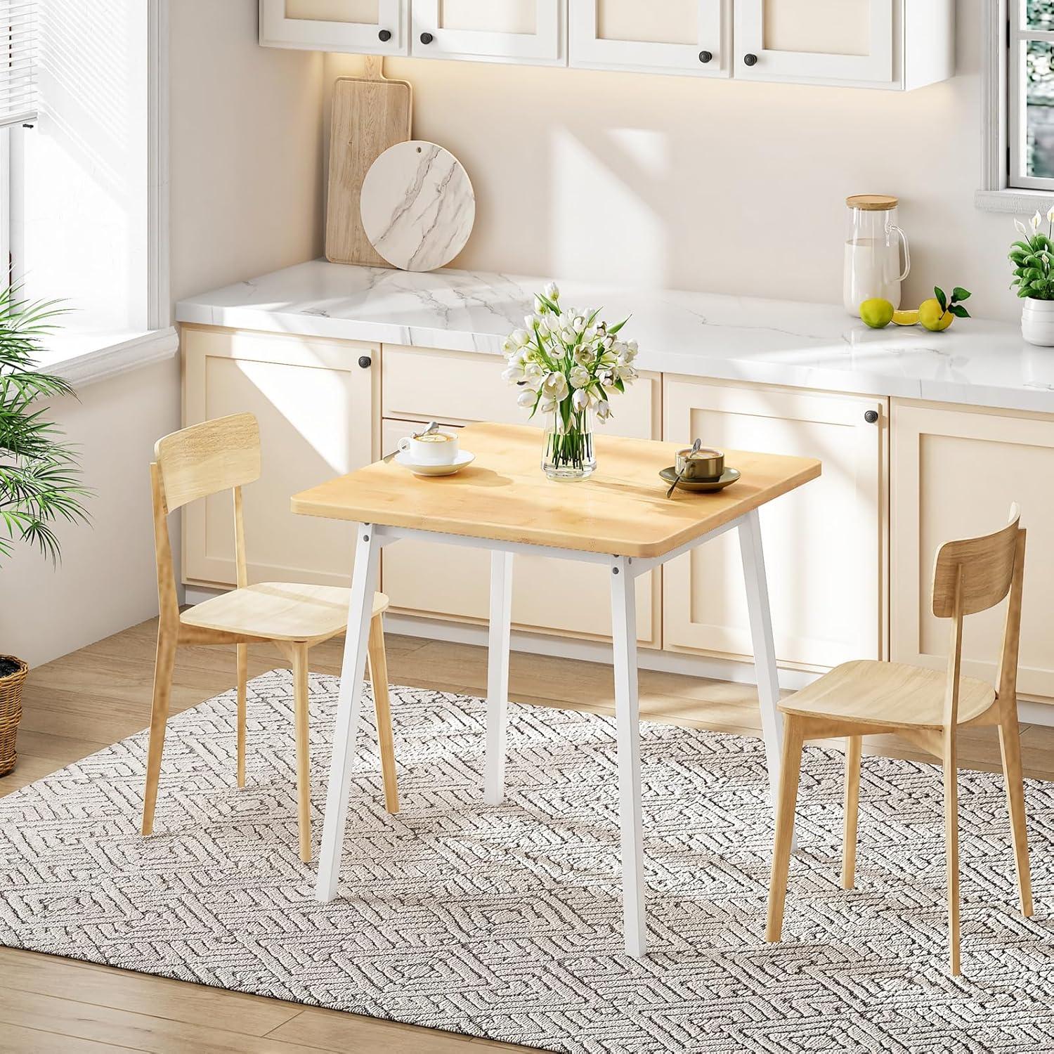 imageHOOBRO Bamboo Dining Table Square Dining Table for 2 276 Kitchen Table for Small Space Writing Table Easy to Assemble for Dining Room Living Room Office Kitchen Apartment Brown BR70CZ01G1Natural and White