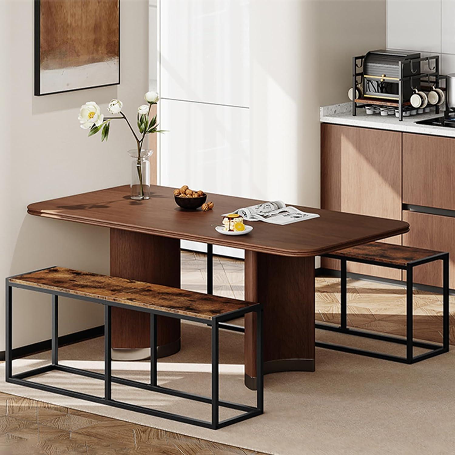 imageHOOBRO Dining Bench 472 Inch Industrial Style Kitchen Table Bench Steel Frame Easy to Assemble for Kitchen Dining Room Charcoal Gray and Black BC12CD01Rustic Brown and Black
