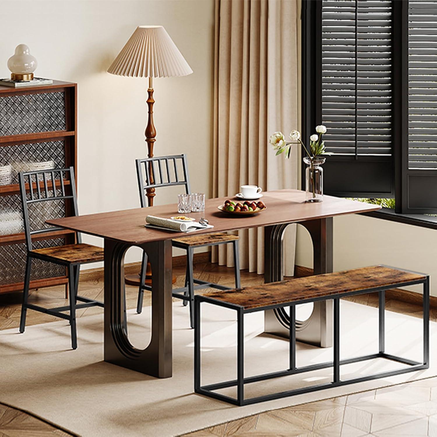 imageHOOBRO Dining Bench 472 Inch Industrial Style Kitchen Table Bench Steel Frame Easy to Assemble for Kitchen Dining Room Charcoal Gray and Black BC12CD01Rustic Brown and Black