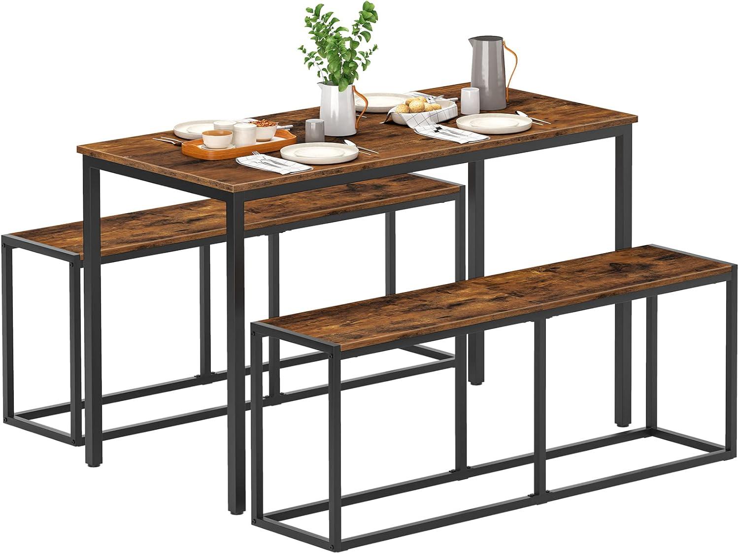 imageHOOBRO Dining Bench 472 Inch Industrial Style Kitchen Table Bench Steel Frame Easy to Assemble for Kitchen Dining Room Charcoal Gray and Black BC12CD01Rustic Brown and Black