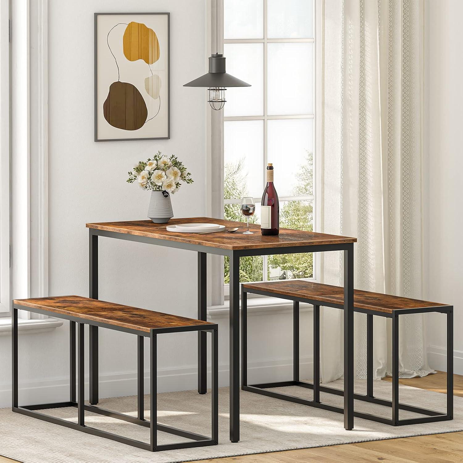 imageHOOBRO Dining Bench 472 Inch Industrial Style Kitchen Table Bench Steel Frame Easy to Assemble for Kitchen Dining Room Charcoal Gray and Black BC12CD01Rustic Brown and Black
