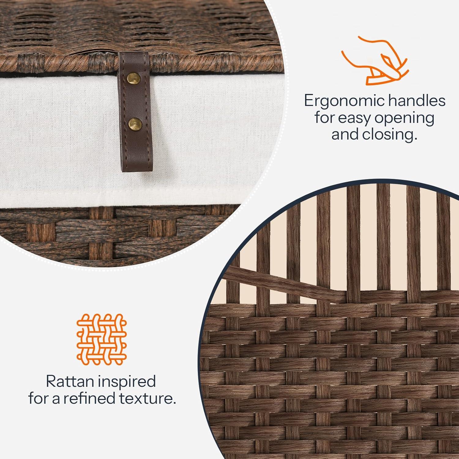 imageHOOBRO Storage Basket with Lid 172 Gallon 65L Wicker Basket Handwoven Blanket Storage Basket with Handles Metal Frame and Soft Lining Foldable for Bedroom Laundry Room Natural NL265CW01Brown