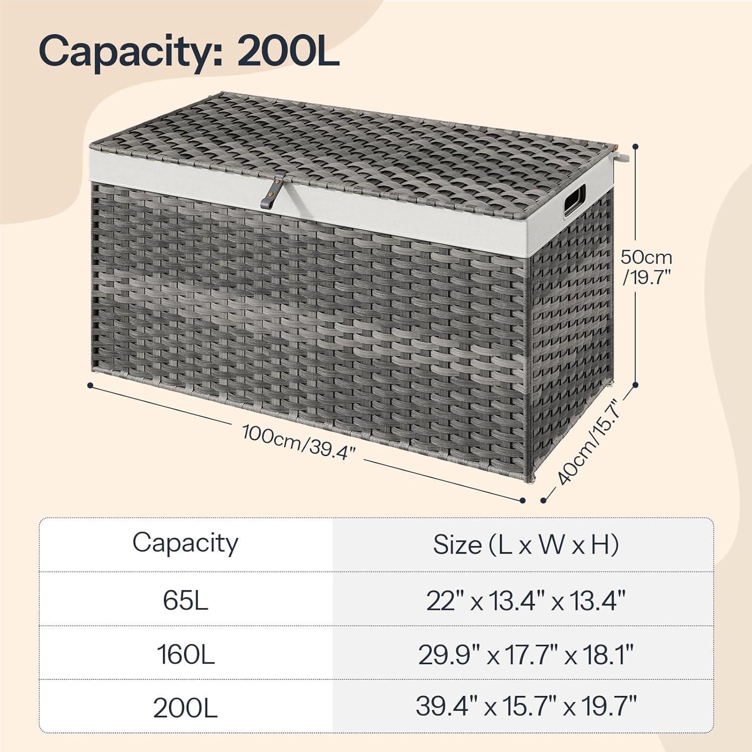 imageHOOBRO Storage Basket with Lid 172 Gallon 65L Wicker Basket Handwoven Blanket Storage Basket with Handles Metal Frame and Soft Lining Foldable for Bedroom Laundry Room Natural NL265CW01Gray