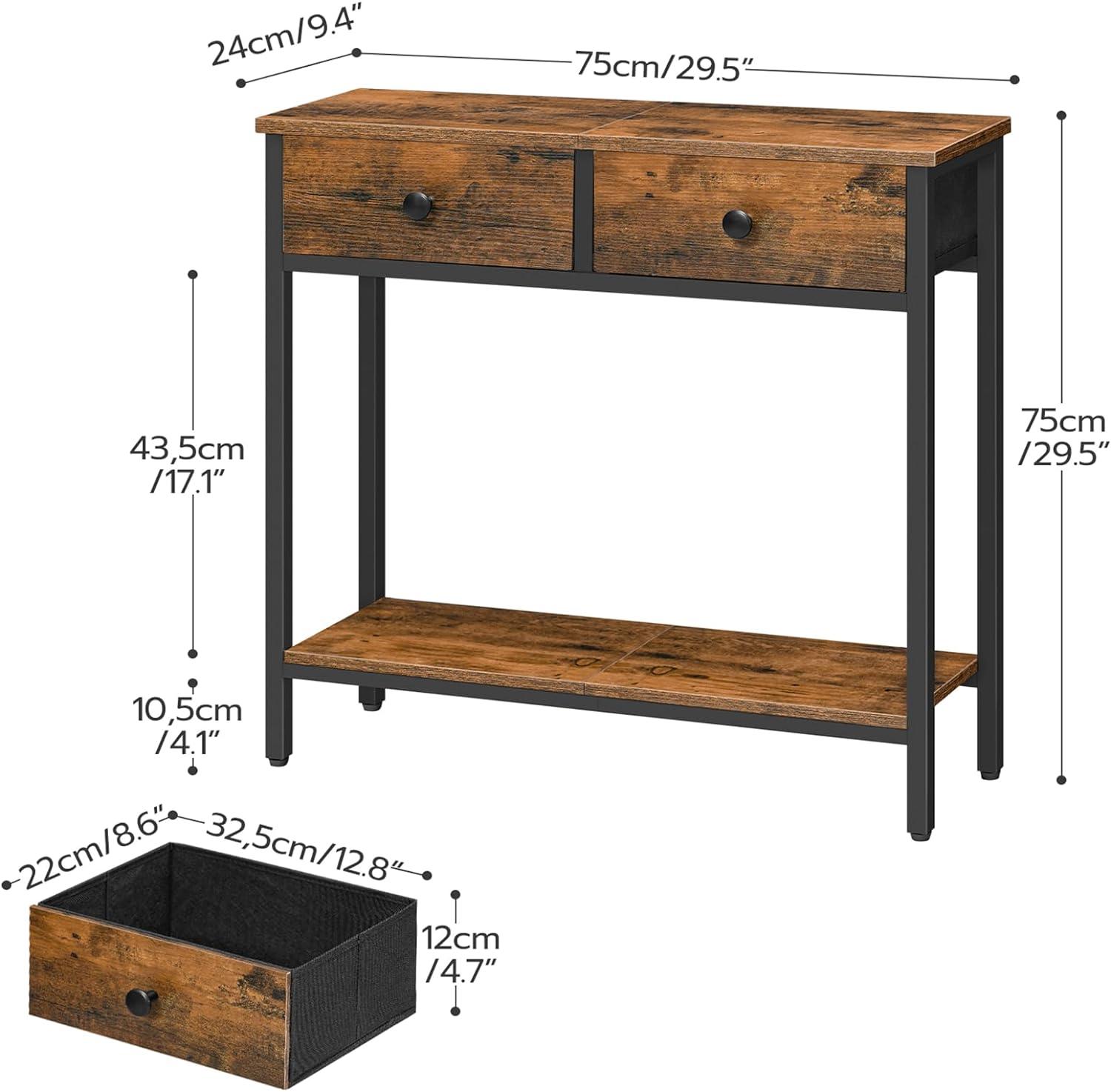 imageHOOBRO 295 Narrow Console Table with 2 Fabric Drawers Small Entryway Table with 2Tier Storage Shelves Sofa Table Behind Couch Table for Living Room Hallway Rustic Brown and Black BF71XG01Rustic Brown and Black