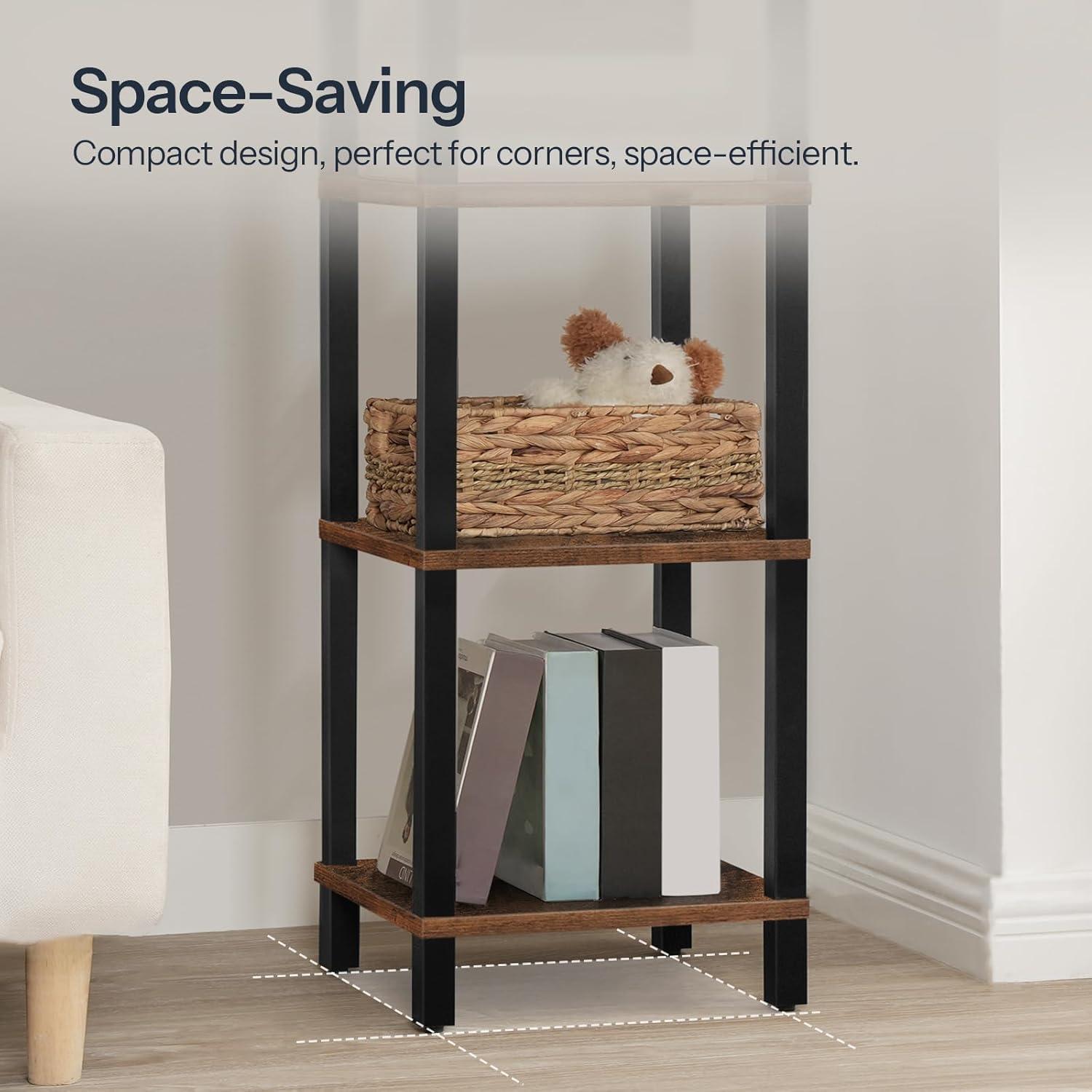 imageHOOBRO Small Bookcase Industrial Style Bookshelf for Narrow Spaces 4Tier Square Book Shelf Stand Wooden Storage Rack Display Shelf Corner Shelf for Living Room Rustic Brown and Black BF08CJ01Rustic Brown Black