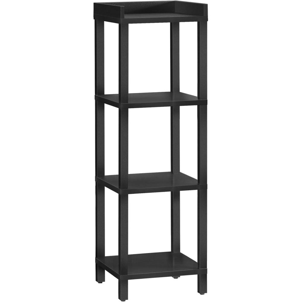 imageHOOBRO Small Bookcase Industrial Style Bookshelf for Narrow Spaces 4Tier Square Book Shelf Stand Wooden Storage Rack Display Shelf Corner Shelf for Living Room Rustic Brown and Black BF08CJ01Black