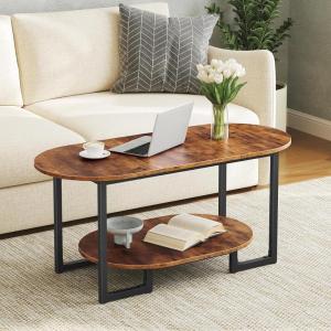 HOOBRO Coffee Table for Living Room, Oval Small Coffee Table with 2-Tier Open Storage Shelf, Industrial Cocktail Tea Table, Wooden Desktop Center Table, Farmhouse, Home Office, Rustic Brown BF09KF01(Rustic Brown)
