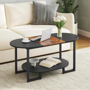 HOOBRO Coffee Table for Living Room, Oval Small Coffee Table with 2-Tier Open Storage Shelf, Industrial Cocktail Tea Table, Wooden Desktop Center Table, Farmhouse, Home Office, Rustic Brown BF09KF01(Rustic Brown and Black)