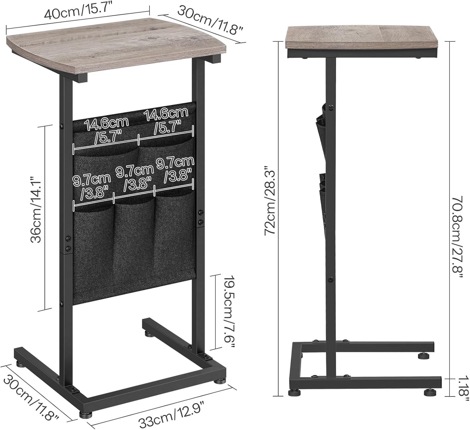 imageHOOBRO C Shaped End Table 283 Side Table for Small Spaces Couch Table with Storage Bag Slide Under Sofa Side Table for Living Room Bedroom Rustic Brown and Black BF40SF01Greige Black