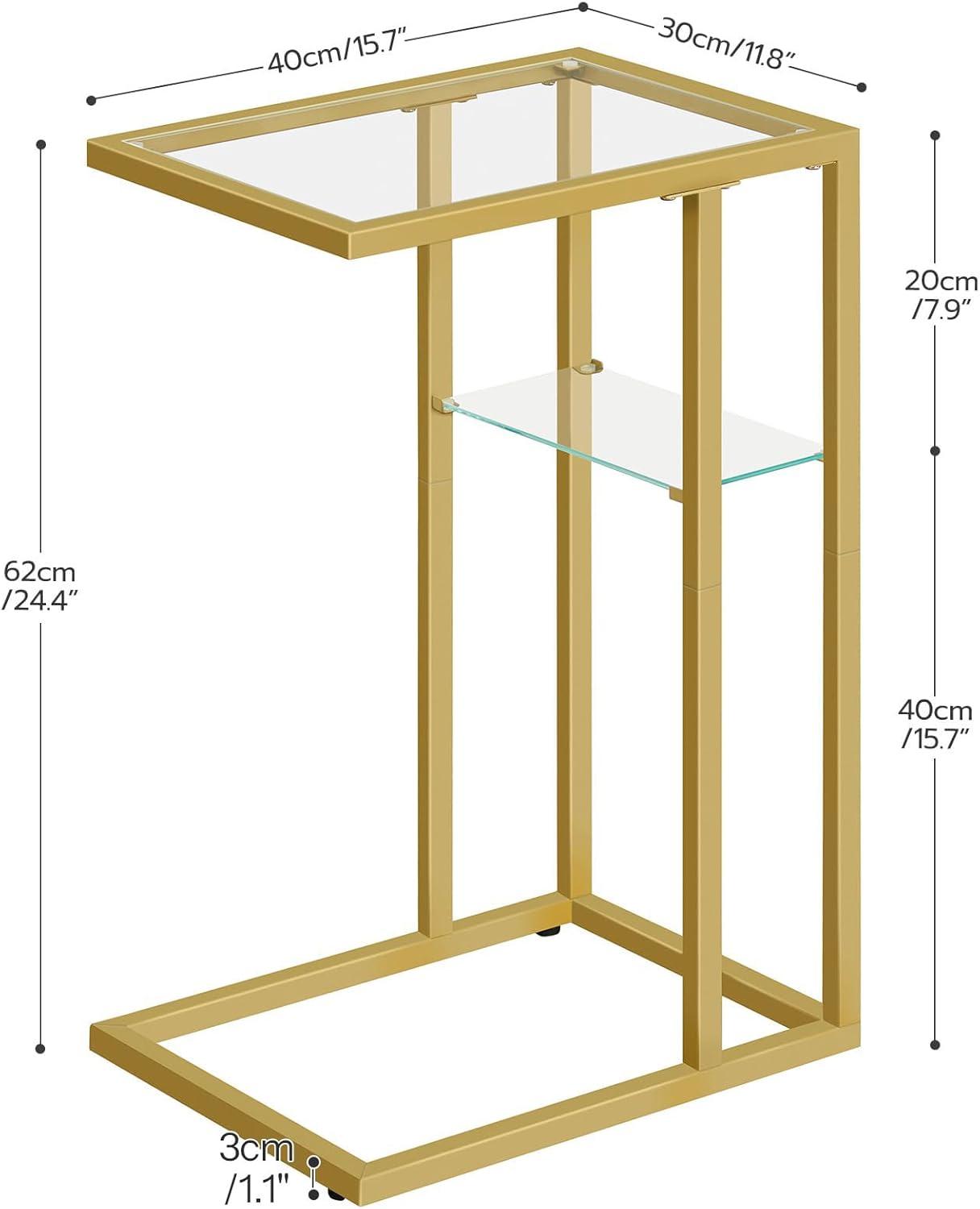 imageHOOBRO C Shaped End Table Small Side Table for Couch Gold Sofa Table with Tempered Glass Coffee Table Slide Under Couch for Living Room Bedside Bathroom Gold GD08SF01