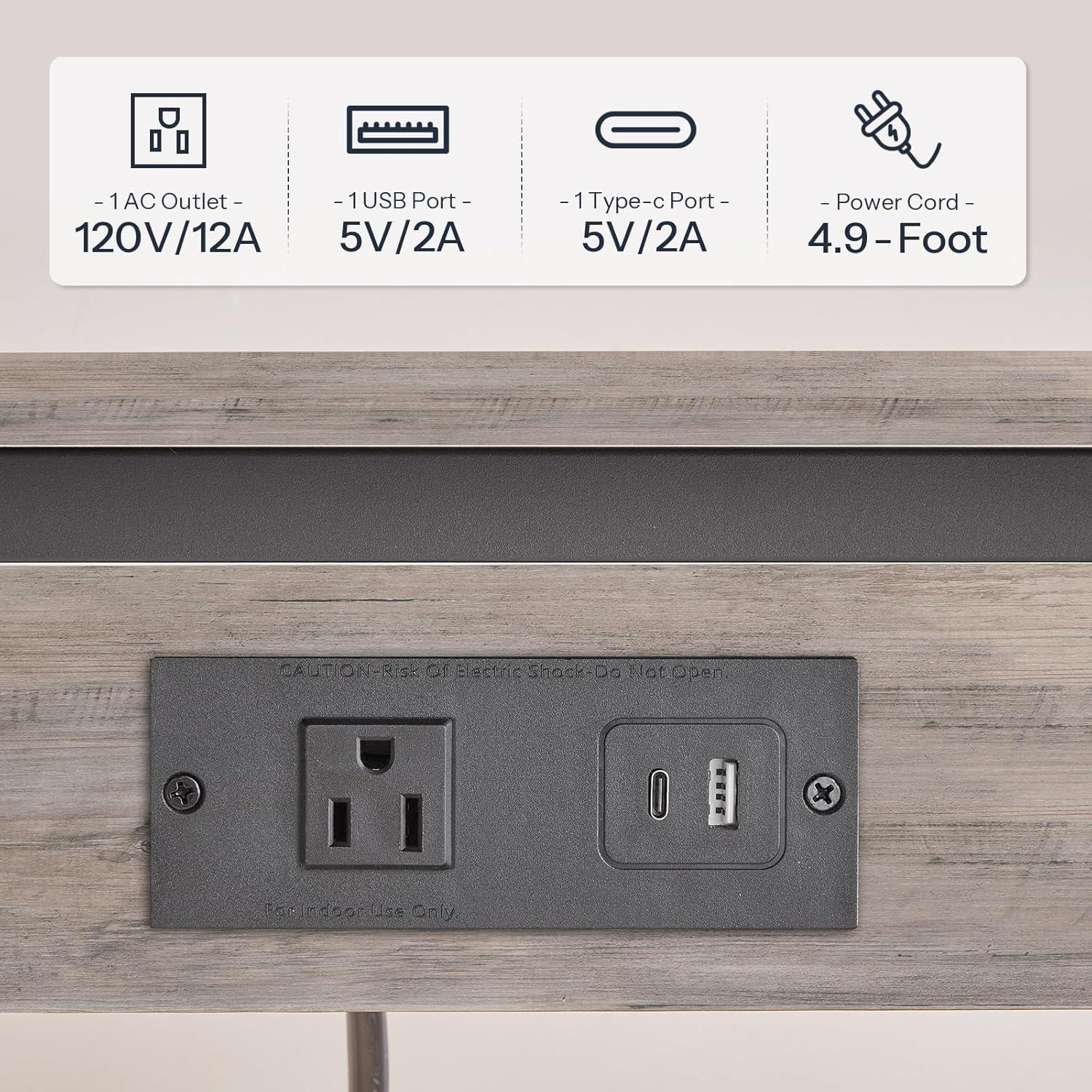 imageHOOBRO CShaped End Table with Charging Station Adjustable Height Sofa Tray Arm Table Slide Under Couch Table Small C Side Table for Small Space in Living Room Bedroom Rustic Brown BF71USF01Greige Black