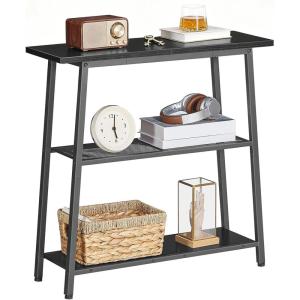 HOOBRO Narrow Console Table, 3-Tier Small Entryway Table with Storage Shelves, Behind Couch Sofa Table, Hallway Table for Entryway, Foyer, Hallway, Living Room, Rustic Brown and Black BF62XG01(Black)