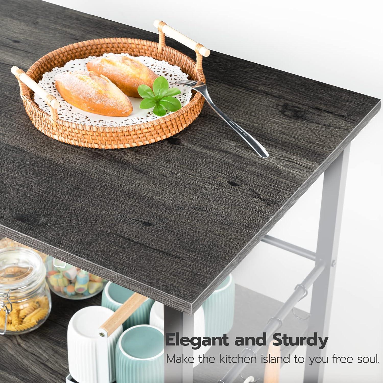 imageHOOBRO Kitchen Island with Storage Industrial Kitchen Counter with Hooks and Side Enclosures 3 Tier Kitchen Cart with Large Workstation Saving Space Easy Assembly Rustic Brown and Black BF03ZD01Charcoal Gray Black