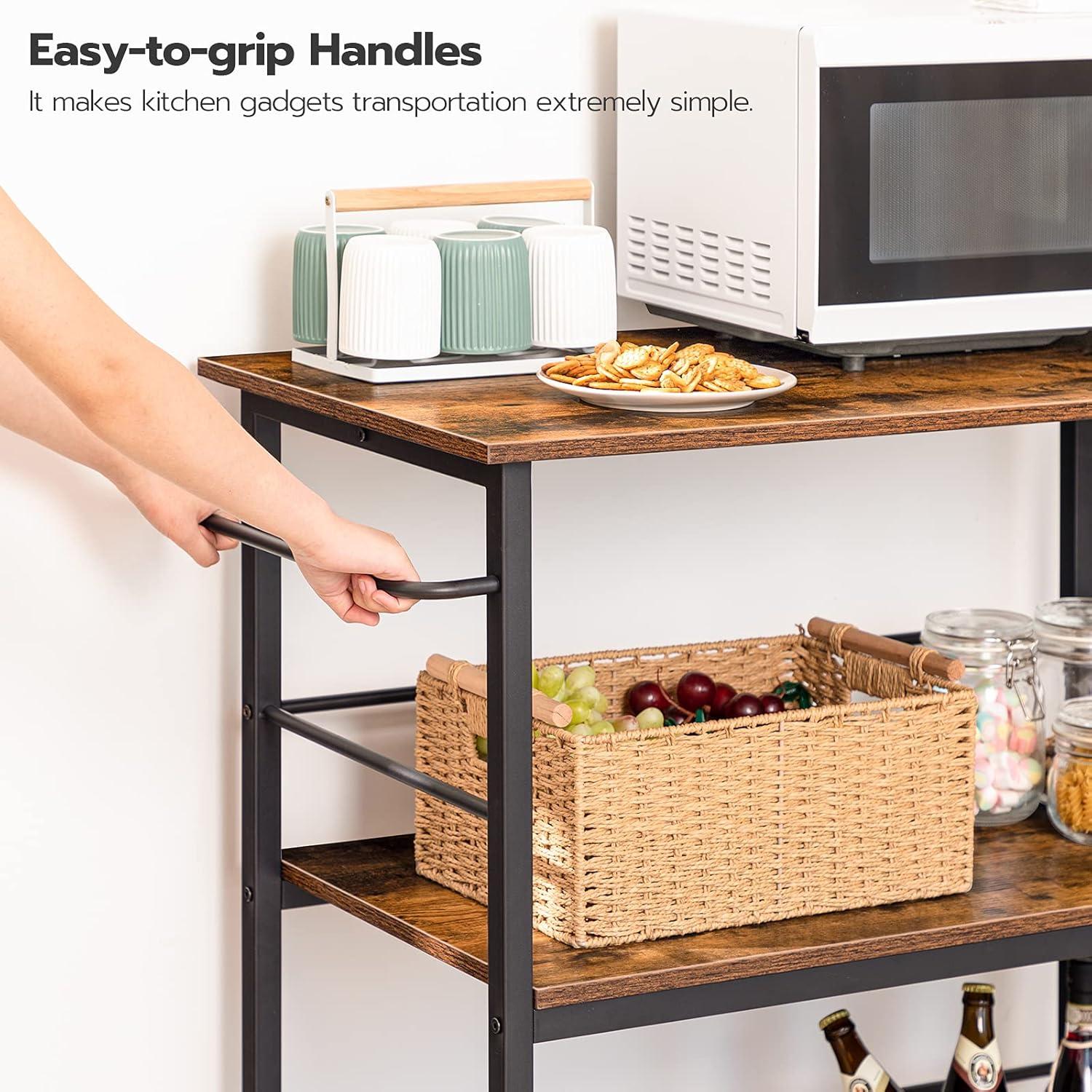imageHOOBRO Kitchen Island with Storage Industrial Kitchen Counter with Hooks and Side Enclosures 3 Tier Kitchen Cart with Large Workstation Saving Space Easy Assembly Rustic Brown and Black BF03ZD01Rustic Brown Black