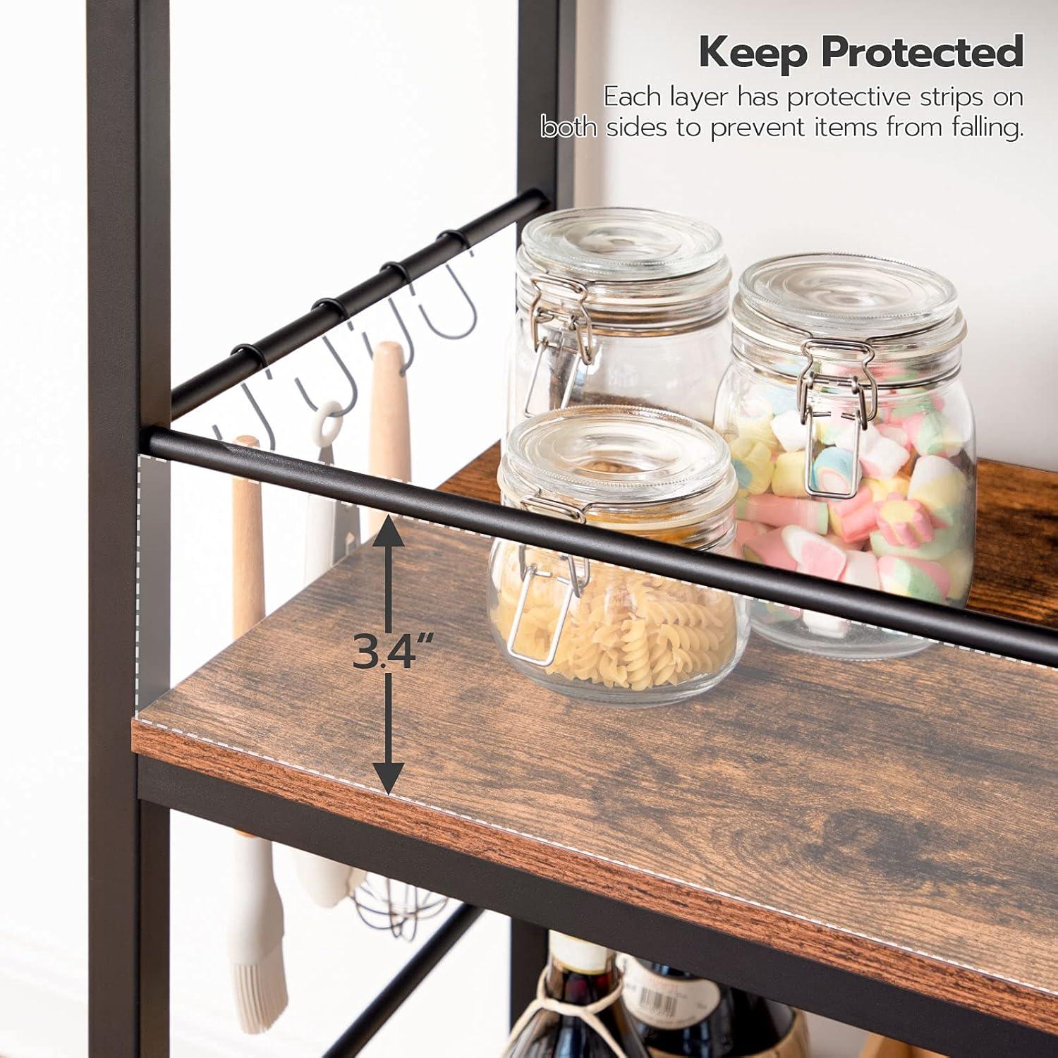 imageHOOBRO Kitchen Island with Storage Industrial Kitchen Counter with Hooks and Side Enclosures 3 Tier Kitchen Cart with Large Workstation Saving Space Easy Assembly Rustic Brown and Black BF03ZD01Rustic Brown Black