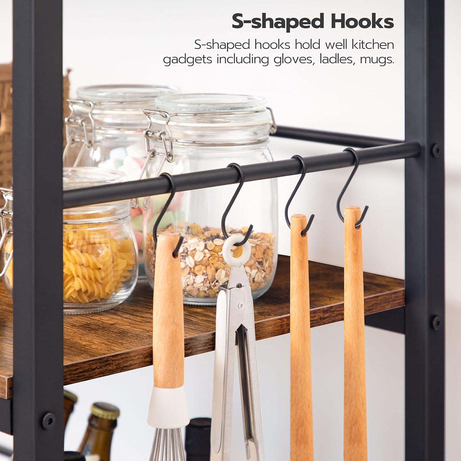 imageHOOBRO Kitchen Island with Storage Industrial Kitchen Counter with Hooks and Side Enclosures 3 Tier Kitchen Cart with Large Workstation Saving Space Easy Assembly Rustic Brown and Black BF03ZD01Rustic Brown Black