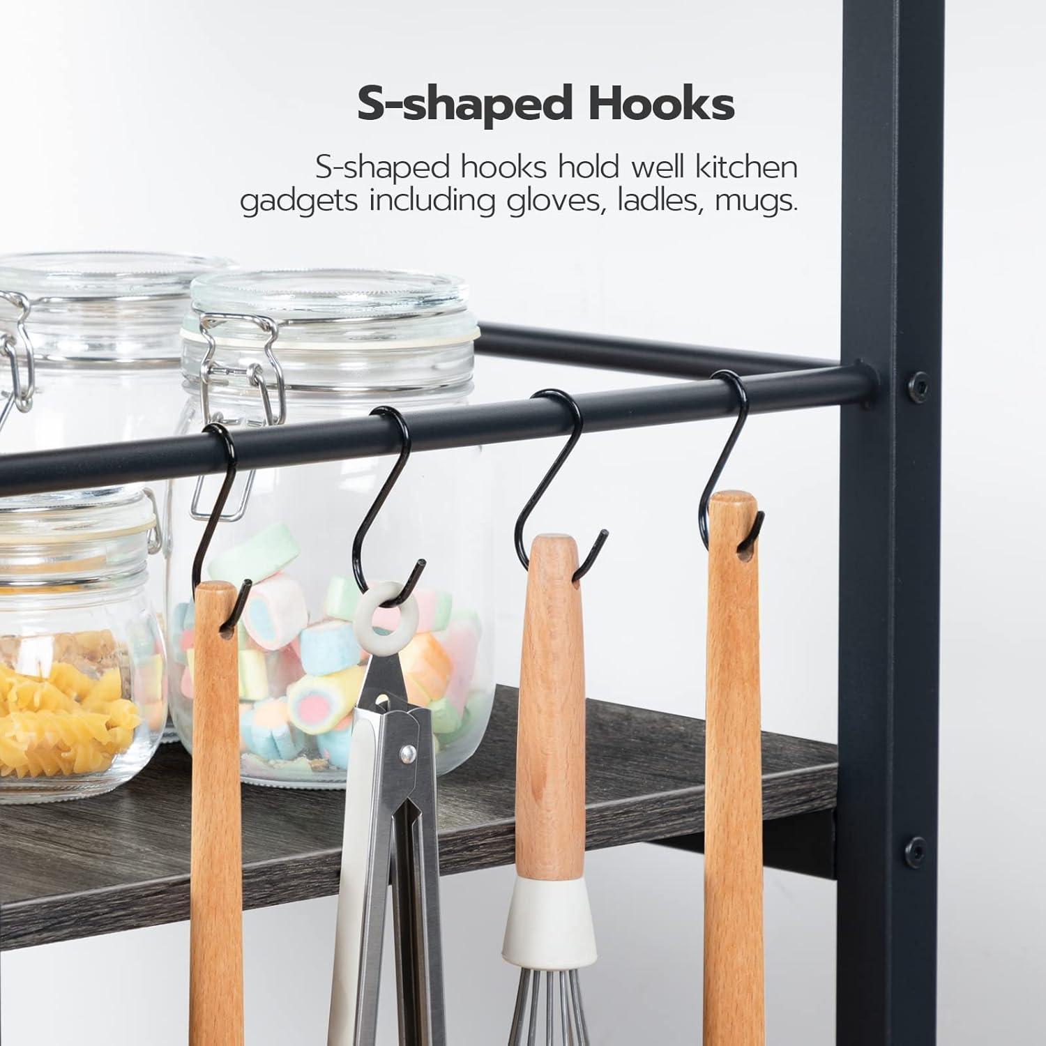 imageHOOBRO Kitchen Island with Storage Industrial Kitchen Counter with Hooks and Side Enclosures 3 Tier Kitchen Cart with Large Workstation Saving Space Easy Assembly Rustic Brown and Black BF03ZD01Charcoal Gray Black