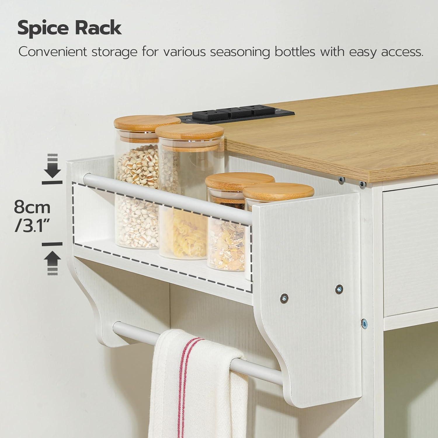 imageHOOBRO Kitchen Island with Trash Can Storage Rolling Kitchen Island on Wheels Kitchen Storage Island with Power Outlet Mobile Islands Table for 10 Gallon Garbage Bin Natural and White WN80UZD01G1Natural White