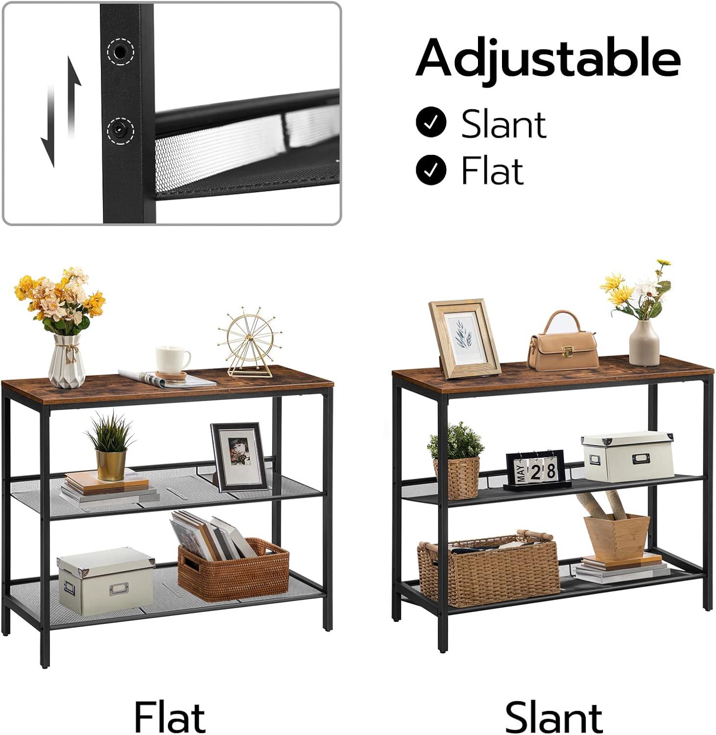 imageHOOBRO Console Table Sofa Table with 2 Flat or Slant Adjustable Mesh Shelves Hallway Table and Sideboard in Entryway Living Room Corridor Easy Assembly Industrial Rustic Brown and Black BF01XG01