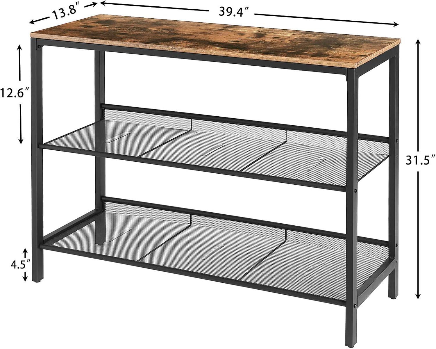 imageHOOBRO Console Table Sofa Table with 2 Flat or Slant Adjustable Mesh Shelves Hallway Table and Sideboard in Entryway Living Room Corridor Easy Assembly Industrial Rustic Brown and Black BF01XG01