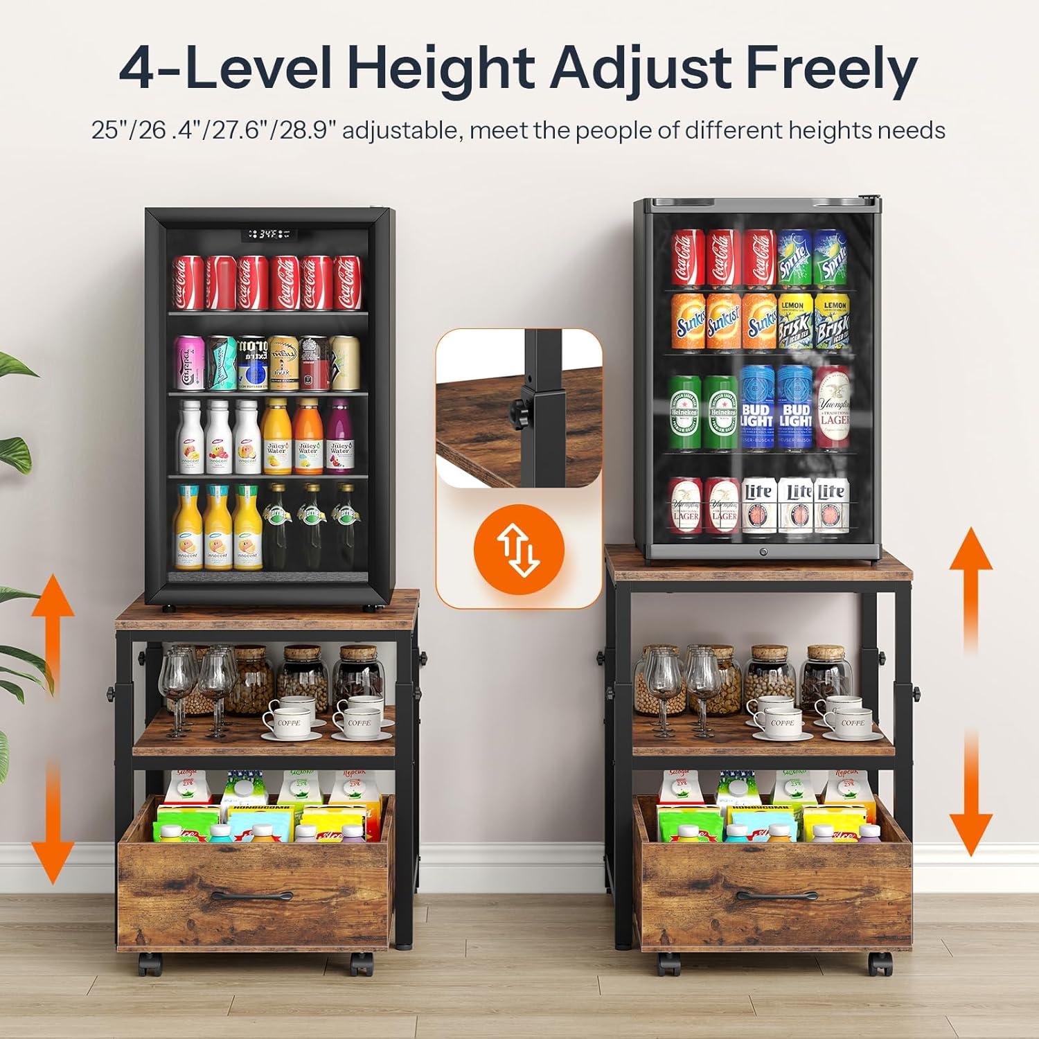 imageHOOBRO Mini Fridge Stand with Storage Basket HeightAdjustable Mini Fridge Cabinet Mini Fridge Stand with Wheels and Adjustable Feet for Kitchen Living Room Black BB455BX01Rustic Brown Black