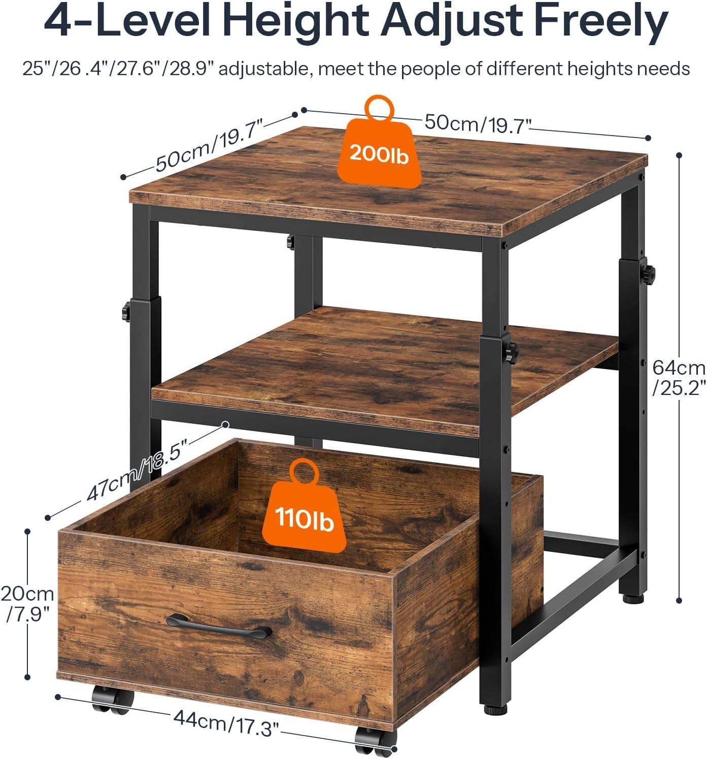imageHOOBRO Mini Fridge Stand with Storage Basket HeightAdjustable Mini Fridge Cabinet Mini Fridge Stand with Wheels and Adjustable Feet for Kitchen Living Room Black BB455BX01Rustic Brown Black