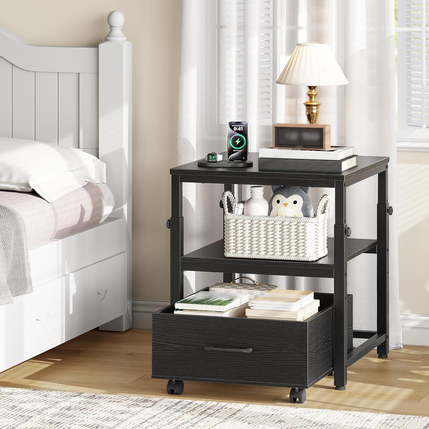 imageHOOBRO Mini Fridge Stand with Storage Basket HeightAdjustable Mini Fridge Cabinet Mini Fridge Stand with Wheels and Adjustable Feet for Kitchen Living Room Black BB455BX01Black