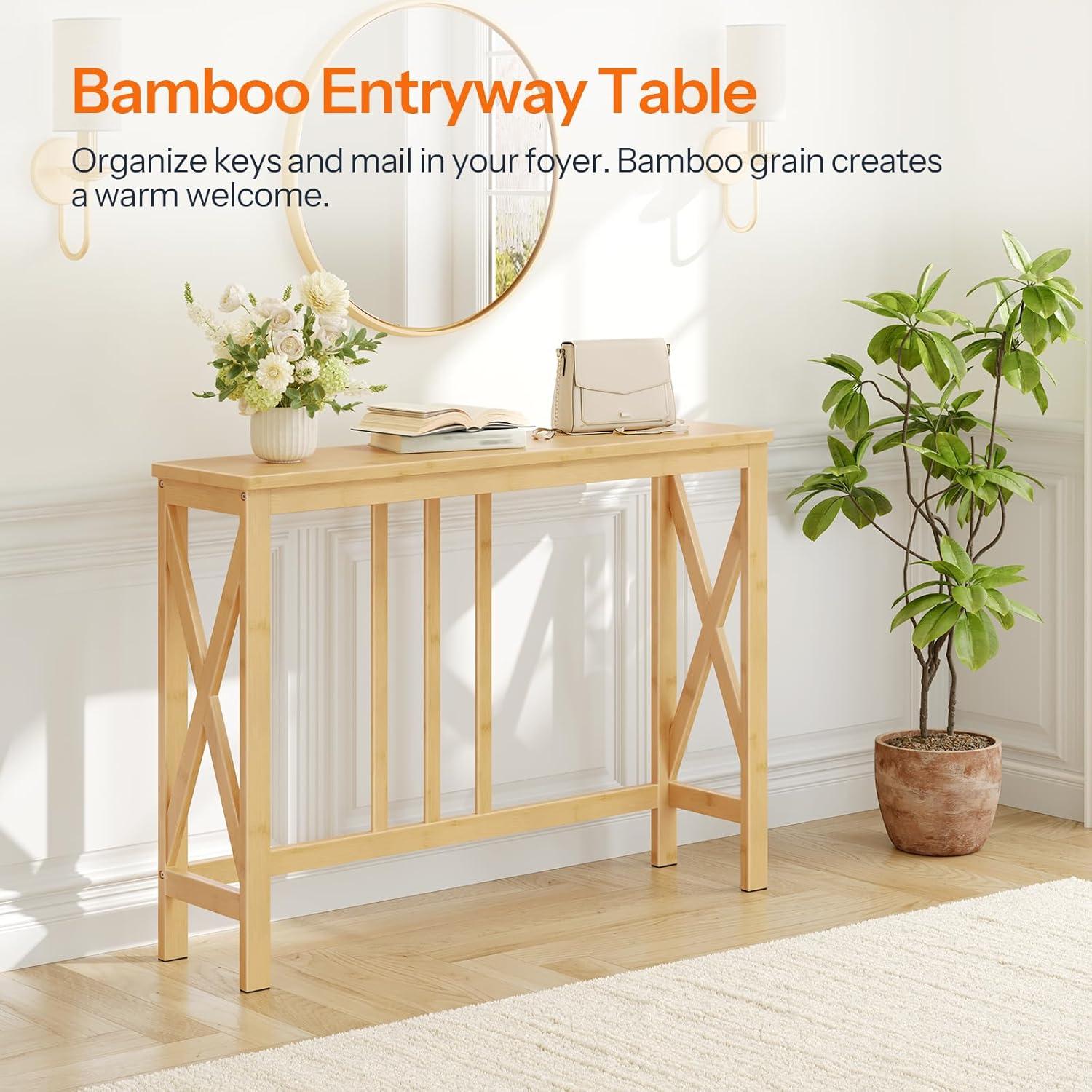imageHOOBRO Narrow Console Table Sofa Table for Entrance 394 Long Entryway Behind Couch Table Bamboo Hallway Table Entryway Table for Living Room Foyer Natural YL107XG01