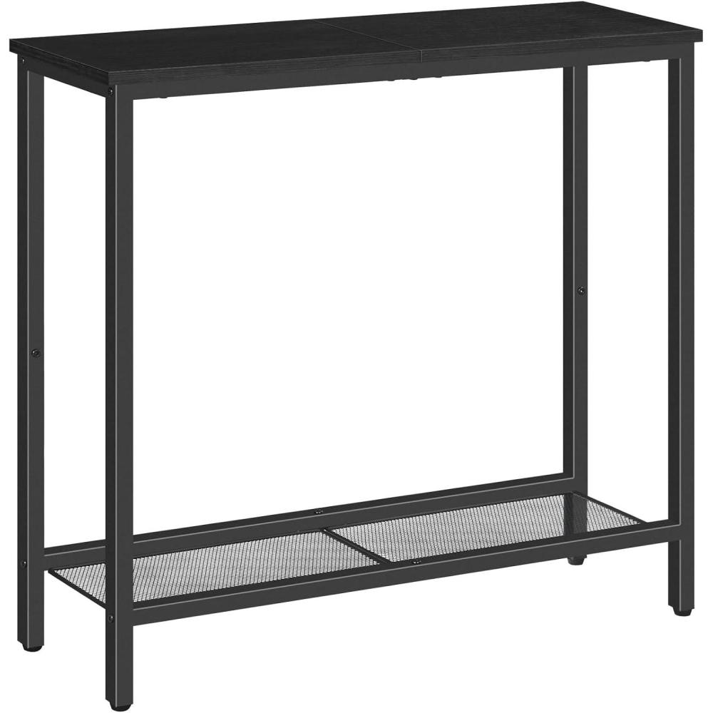 imageHOOBRO 295 Narrow Console Table Small Entryway Table with Shelf 2 Tier Thin Sofa Table Behind Couch Table Side Table for Hallway Living Room Bedroom Rustic Brown and Black BF74XG01Black