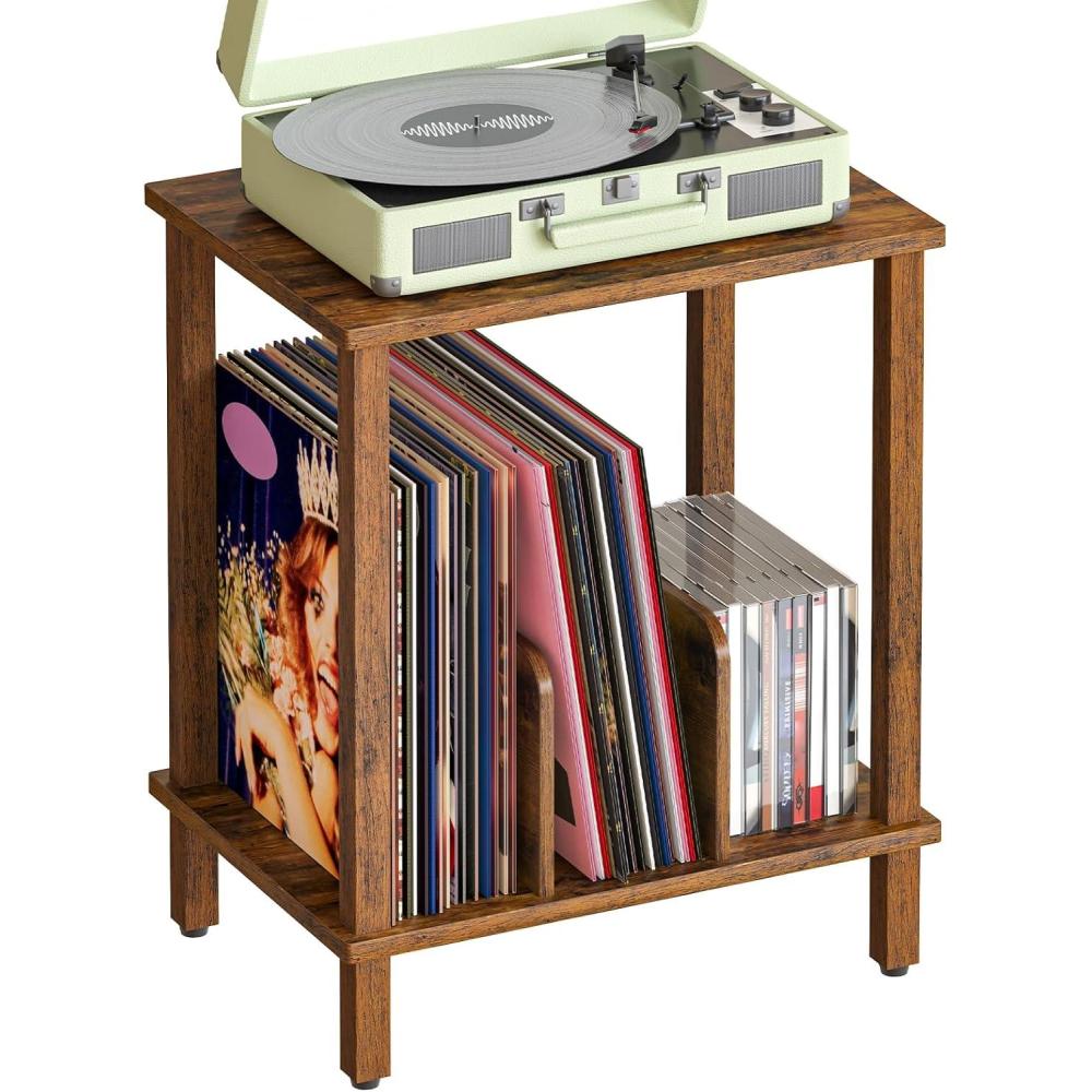 imageHOOBRO Small End Table 2Tier Record Player Stand Vinyl Record Turntable Stand with Storage up to 100 Albums Small Side Table for Living Room Bedroom Rustic Brown FG05RS01Rustic Brown