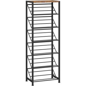 HOOBRO Narrow Shoe Rack for Small Spaces, Slanted Shoe Organizer for Entryway, Slim Angled Shoe Storage Rack for Closet, Space Saving 9 Tier Shoe Shelf Holds 8-16 Pairs, Rustic Brown BF92XJ01(7 Tier ( 45.9″H))