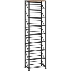 HOOBRO Narrow Shoe Rack for Small Spaces, Slanted Shoe Organizer for Entryway, Slim Angled Shoe Storage Rack for Closet, Space Saving 9 Tier Shoe Shelf Holds 8-16 Pairs, Rustic Brown BF92XJ01(9 Tier ( 60.6″H))