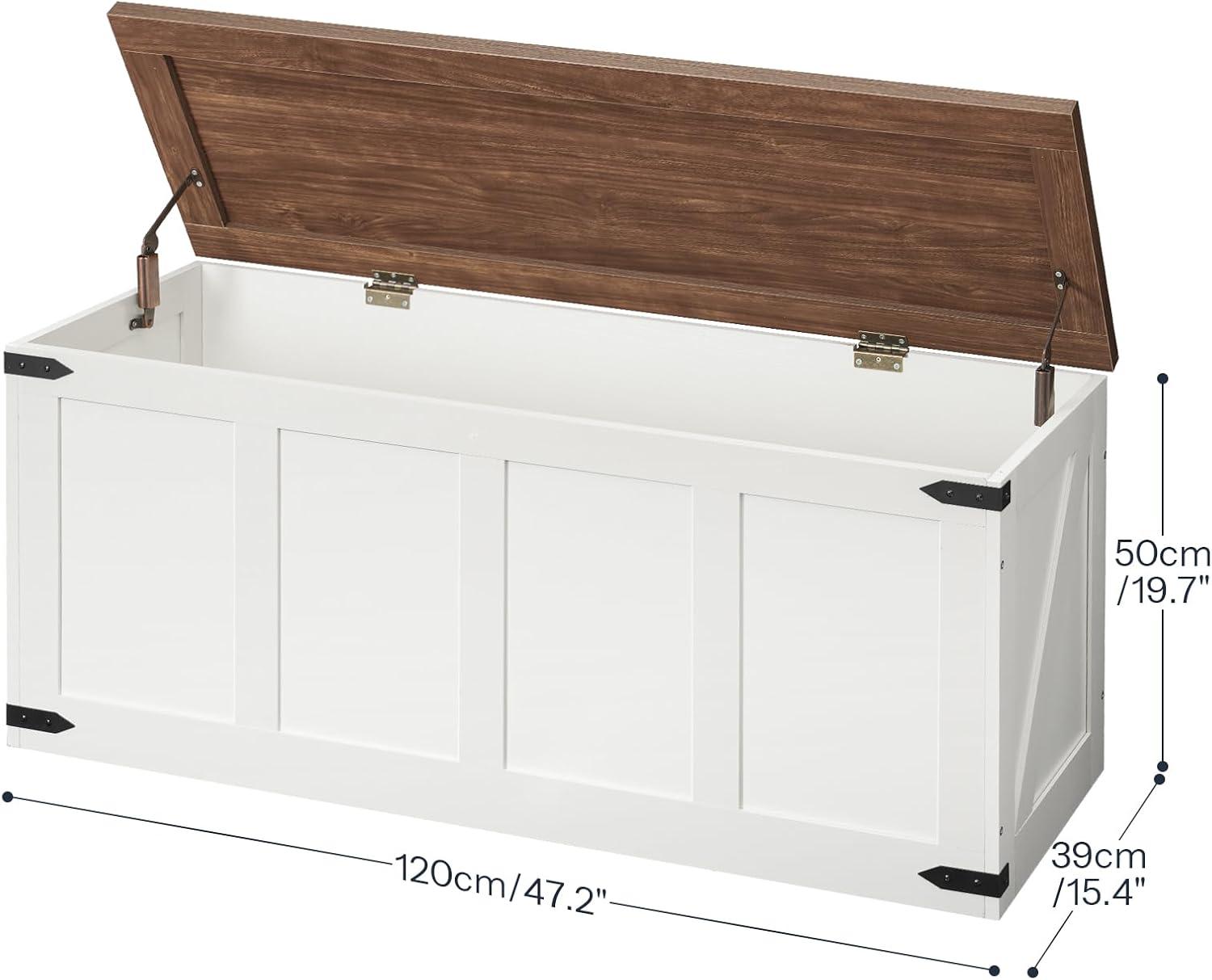 imageHOOBRO Storage Bench 472Toy Box Organizer with Safety Hinges Farmhouse Wooden Storage Chest for Hallway Bedroom Living Room Greige BG520CW01White Walnut