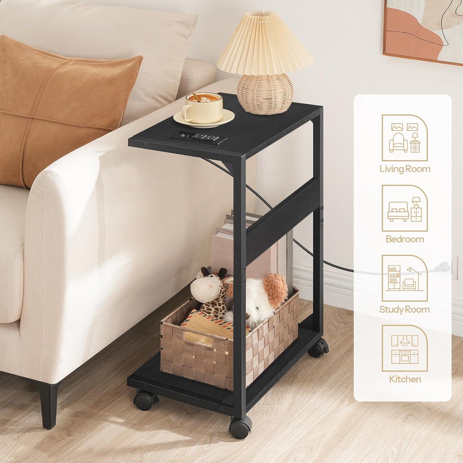 imageHOOBRO Computer Tower Stand PC Stand with Charging Station 2Tier PC Tower Stand with Locking Caster Wheels CPU Stand Fits Most PCs PC Stand for Floor for Home Office Rustic Brown BF01UCJ01G1Black