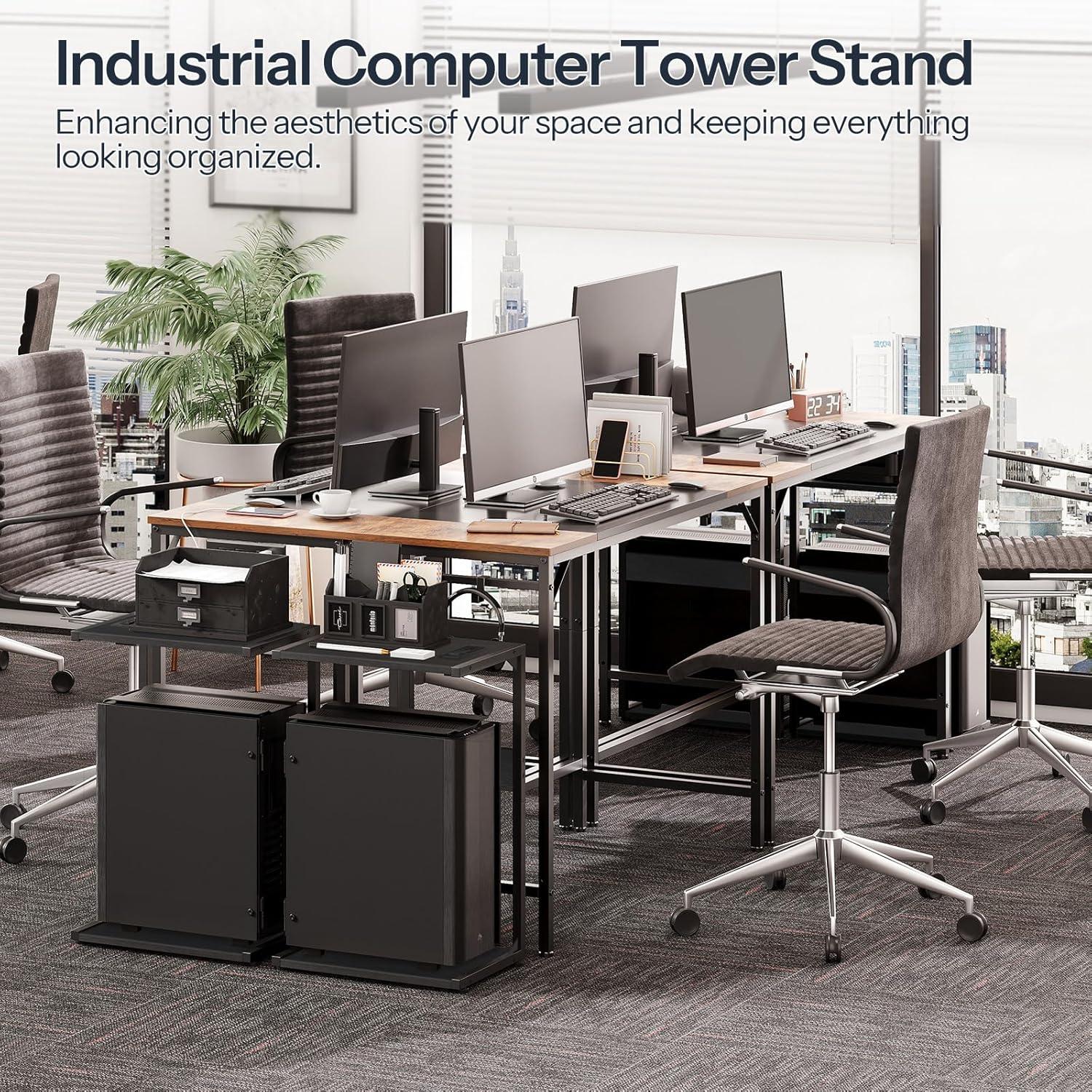 imageHOOBRO Computer Tower Stand PC Stand with Charging Station 2Tier PC Tower Stand with Locking Caster Wheels CPU Stand Fits Most PCs PC Stand for Floor for Home Office Rustic Brown BF01UCJ01G1Black