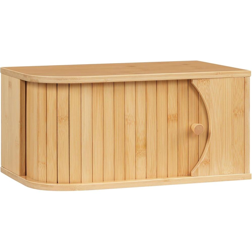 imageHOOBRO Bread Box Bamboo Bread Box for Kitchen Countertop Corner Bread Box with Roller Door Bread Storage Container Bamboo Food Storage Cabinet for Kitchen Dining Room Natural YL20MB01