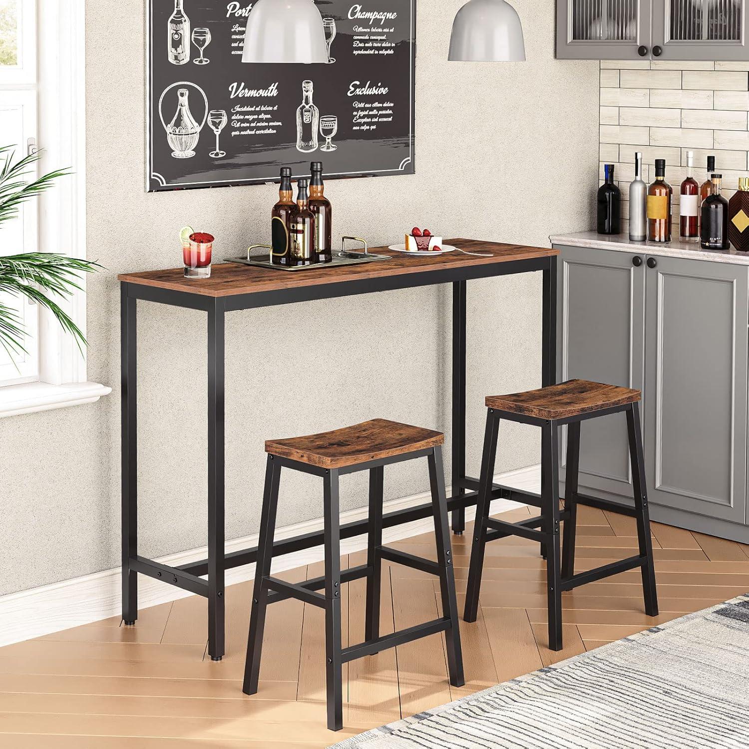 imageHOOBRO Bar Stools Set of 2 Bar Chairs 236 Inch Saddle Stools Kitchen Counter Seat with Footrests Industrial Barstools for Dining Room Kitchen Counter Bar Walnut and White HW02MD01Rustic Brown Black