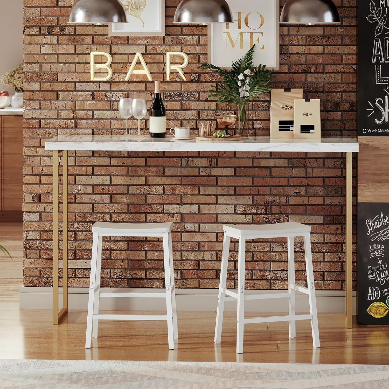 imageHOOBRO Bar Stools Set of 2 Bar Chairs 236 Inch Saddle Stools Kitchen Counter Seat with Footrests Industrial Barstools for Dining Room Kitchen Counter Bar Walnut and White HW02MD01White