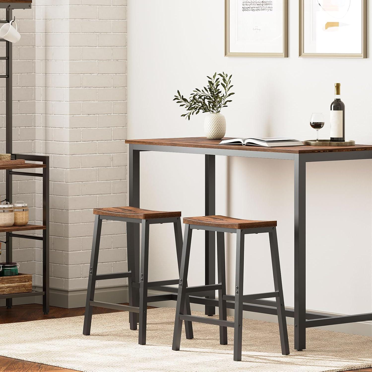 imageHOOBRO Bar Stools Set of 2 Bar Chairs 236 Inch Saddle Stools Kitchen Counter Seat with Footrests Industrial Barstools for Dining Room Kitchen Counter Bar Walnut and White HW02MD01Rustic Brown Black
