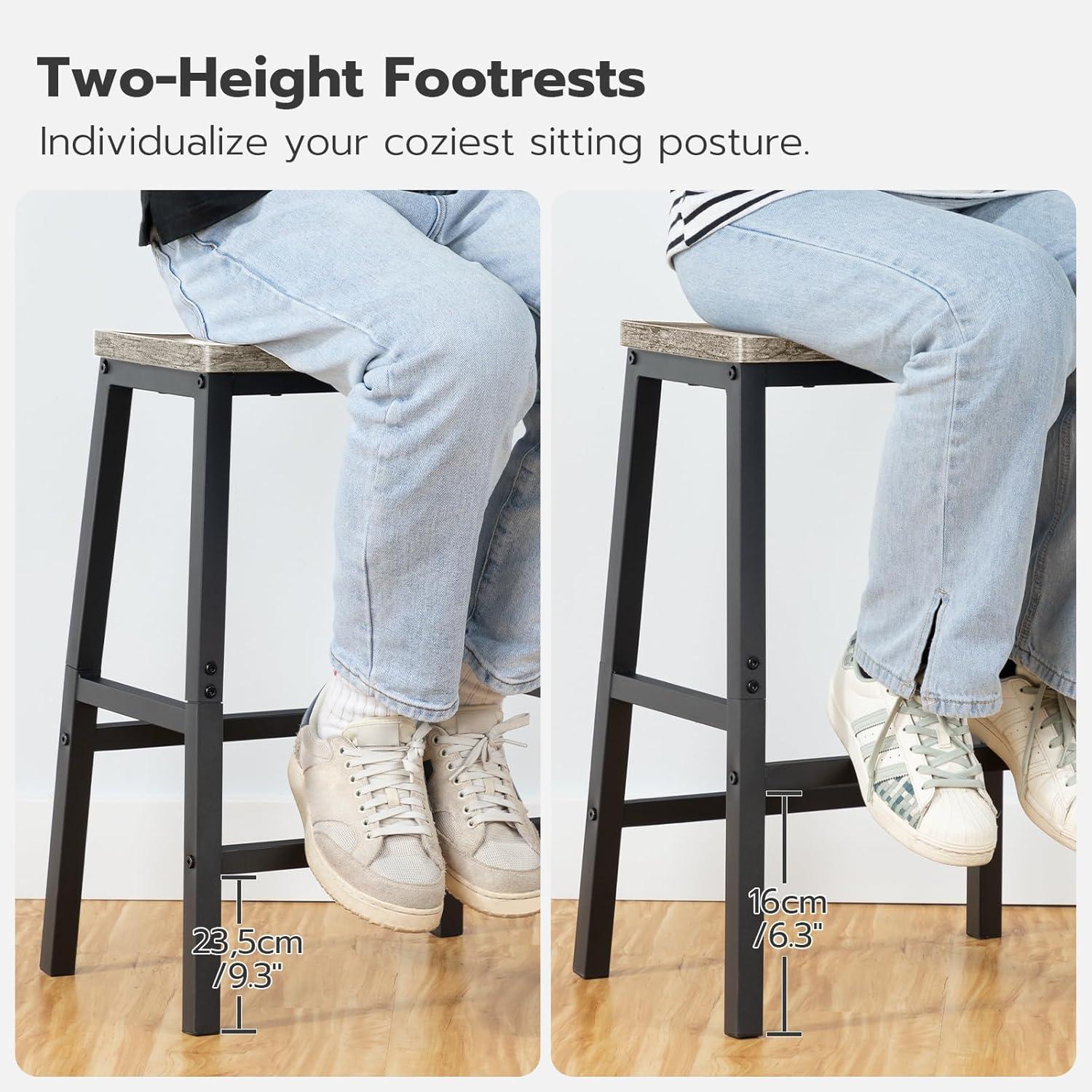 imageHOOBRO Bar Stools Set of 2 Bar Chairs 236 Inch Saddle Stools Kitchen Counter Seat with Footrests Industrial Barstools for Dining Room Kitchen Counter Bar Walnut and White HW02MD01Greige Black