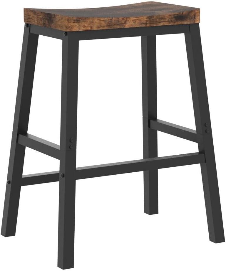 imageHOOBRO Bar Stools Set of 2 Bar Chairs 236 Inch Saddle Stools Kitchen Counter Seat with Footrests Industrial Barstools for Dining Room Kitchen Counter Bar Walnut and White HW02MD01Rustic Brown Black