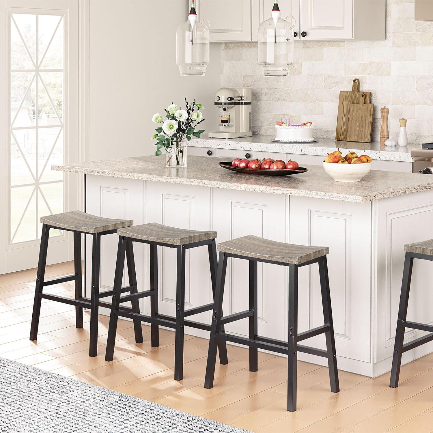 imageHOOBRO Bar Stools Set of 2 Bar Chairs 236 Inch Saddle Stools Kitchen Counter Seat with Footrests Industrial Barstools for Dining Room Kitchen Counter Bar Walnut and White HW02MD01Greige Black