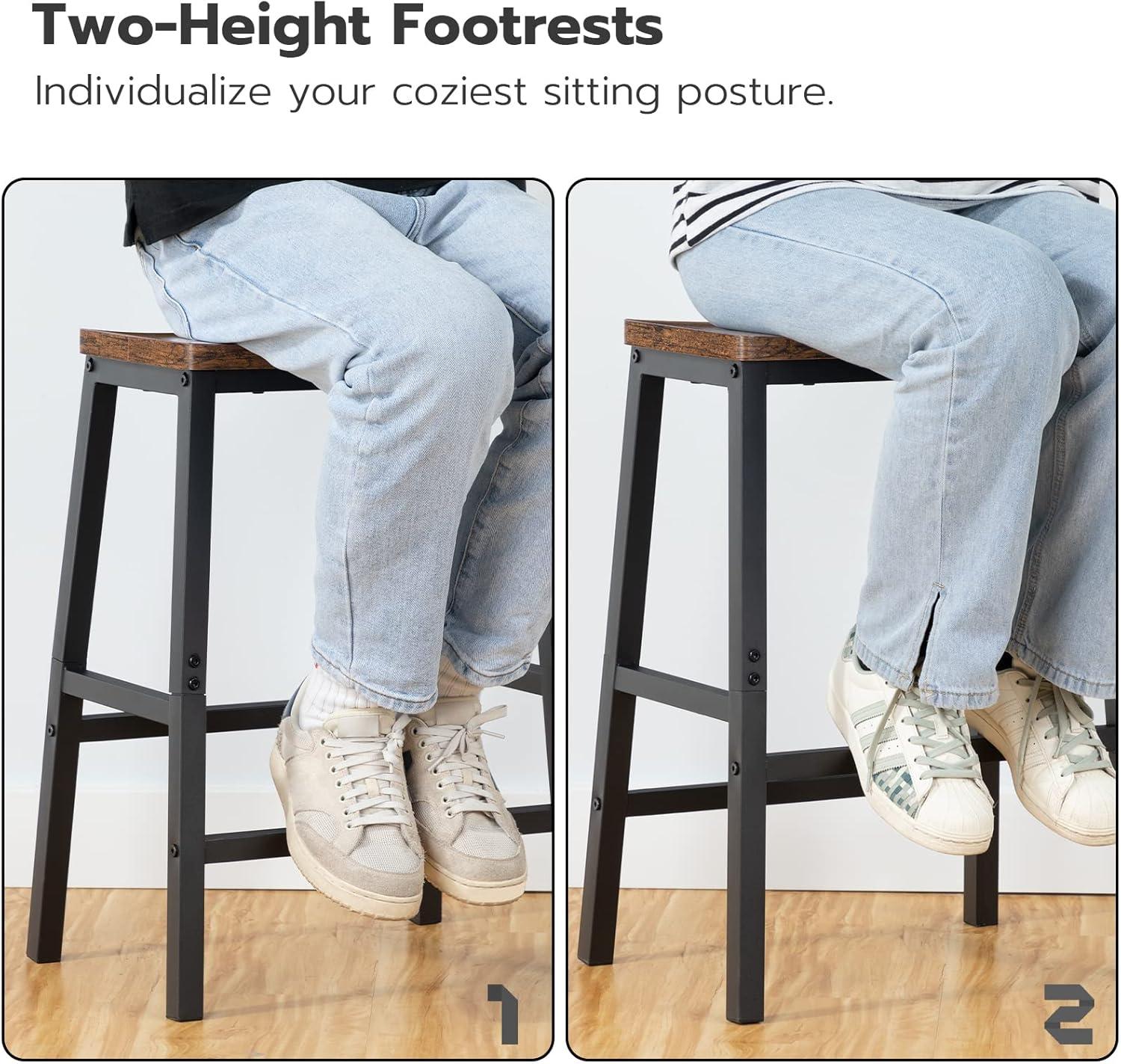 imageHOOBRO Bar Stools Set of 2 Bar Chairs 236 Inch Saddle Stools Kitchen Counter Seat with Footrests Industrial Barstools for Dining Room Kitchen Counter Bar Walnut and White HW02MD01Rustic Brown Black