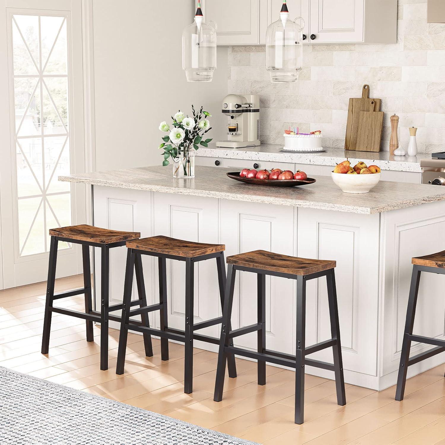 imageHOOBRO Bar Stools Set of 2 Bar Chairs 236 Inch Saddle Stools Kitchen Counter Seat with Footrests Industrial Barstools for Dining Room Kitchen Counter Bar Walnut and White HW02MD01Rustic Brown Black