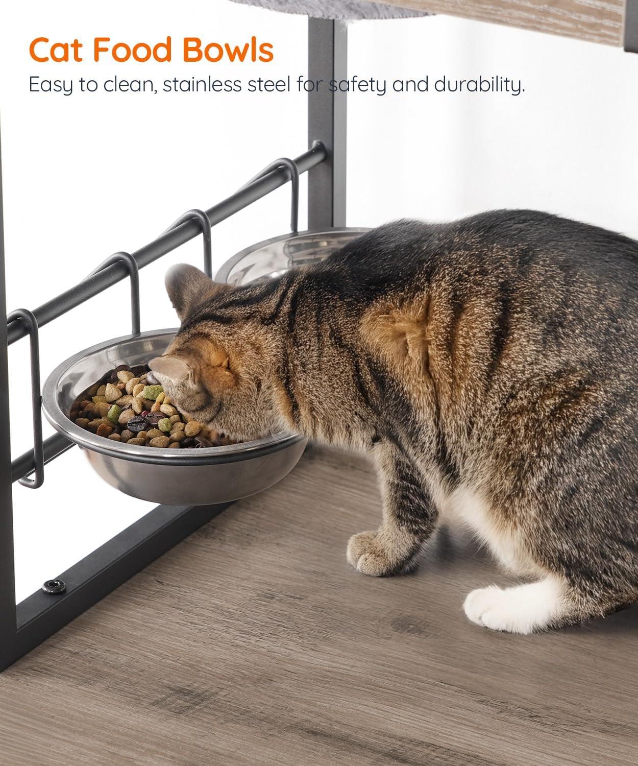 imageHOOBRO Cat Tree with Litter Box Enclosure 587 H Cat Tower with Hidden Litter Box Furniture with Scratching Post Step Hammock Multifunctional Pet Furniture with Food Bowls Greige BG30MZ03G1