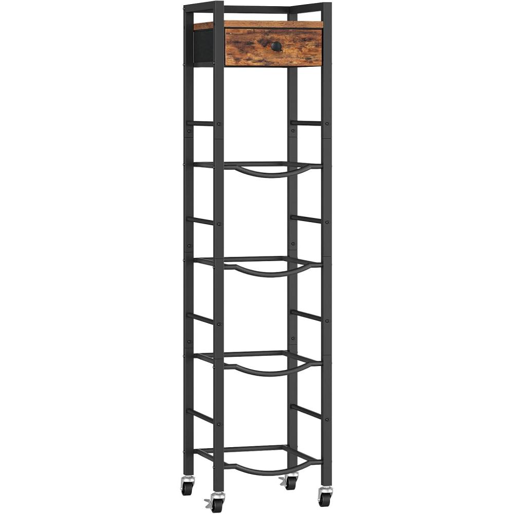 imageHOOBRO 5Gallon Water Jug Holder Water Bottle Holder with Wheels 3Tier Water Cooler Storage Rack with Drawer Water Dispenser Stand for Kitchen Office Rustic Brown and Black BF09ST01126L x 13W x 626H