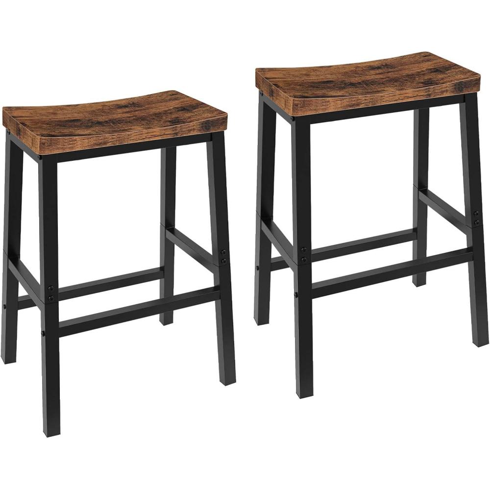 imageHOOBRO Bar Stools Set of 2 Bar Chairs 236 Inch Saddle Stools Kitchen Counter Seat with Footrests Industrial Barstools for Dining Room Kitchen Counter Bar Walnut and White HW02MD01Rustic Brown Black